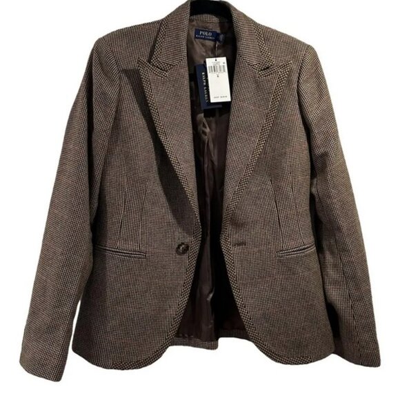 Ralph Lauren plaid brown Women one button blazer wool  Size 18 (XL) - Picture 1 of 9